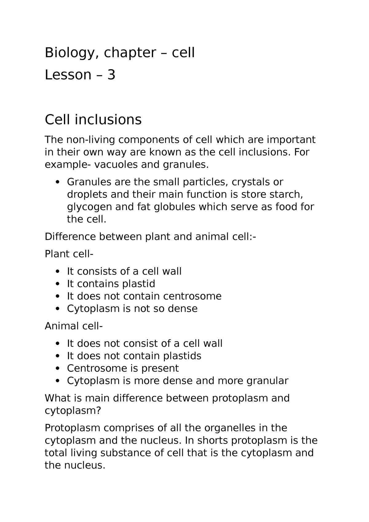 Biology cell lesson-3 - class notes for class 9 icse - Commerce Class ...