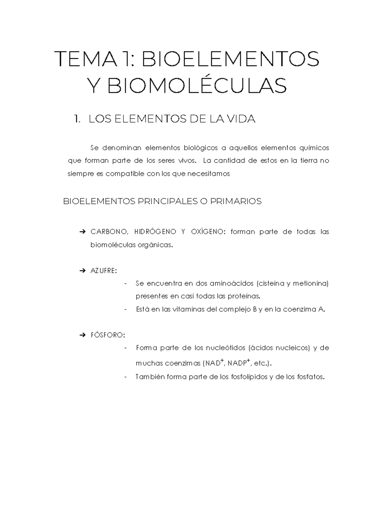 TEMA 1 Bioelementos Y Biomoléculas - TEMA 1: BIOELEMENTOS Y ...