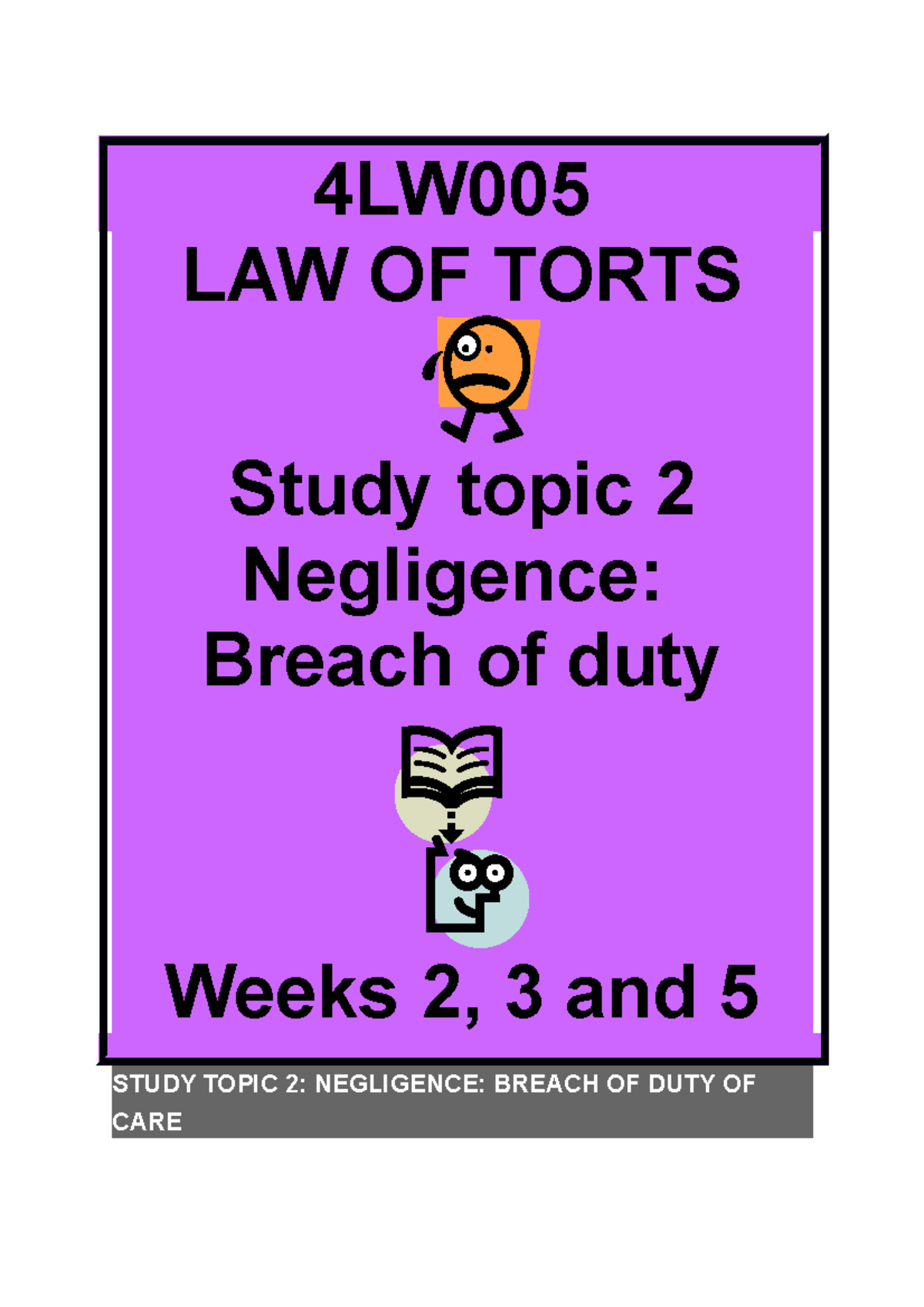 Study Topic 2 Negligence Breach Of Duty - 4LW LAW OF TORTS Study Topic ...