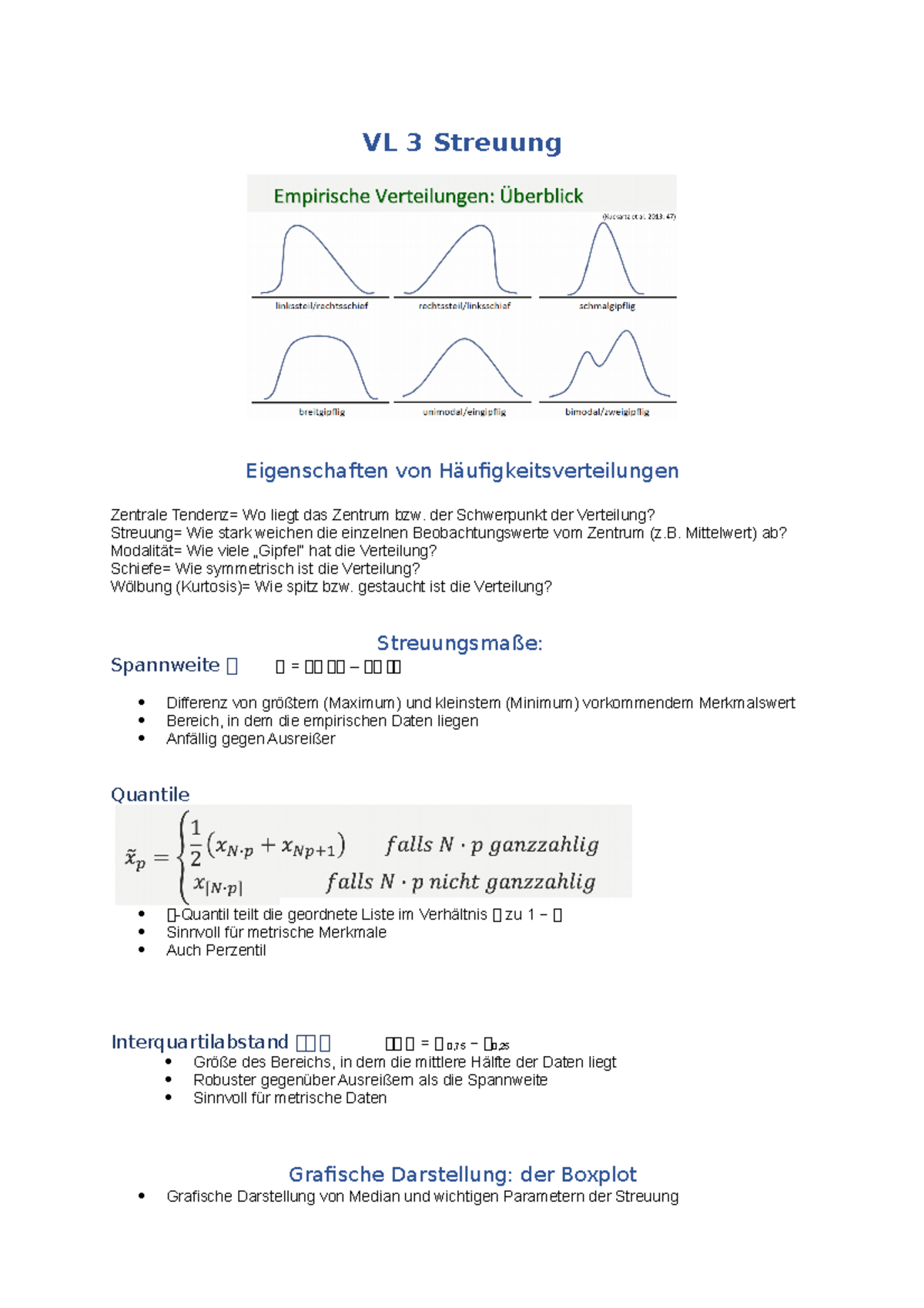 VL 3 Streuung VL 3 Streuung Eigenschaften von Häufigkeitsverteilungen