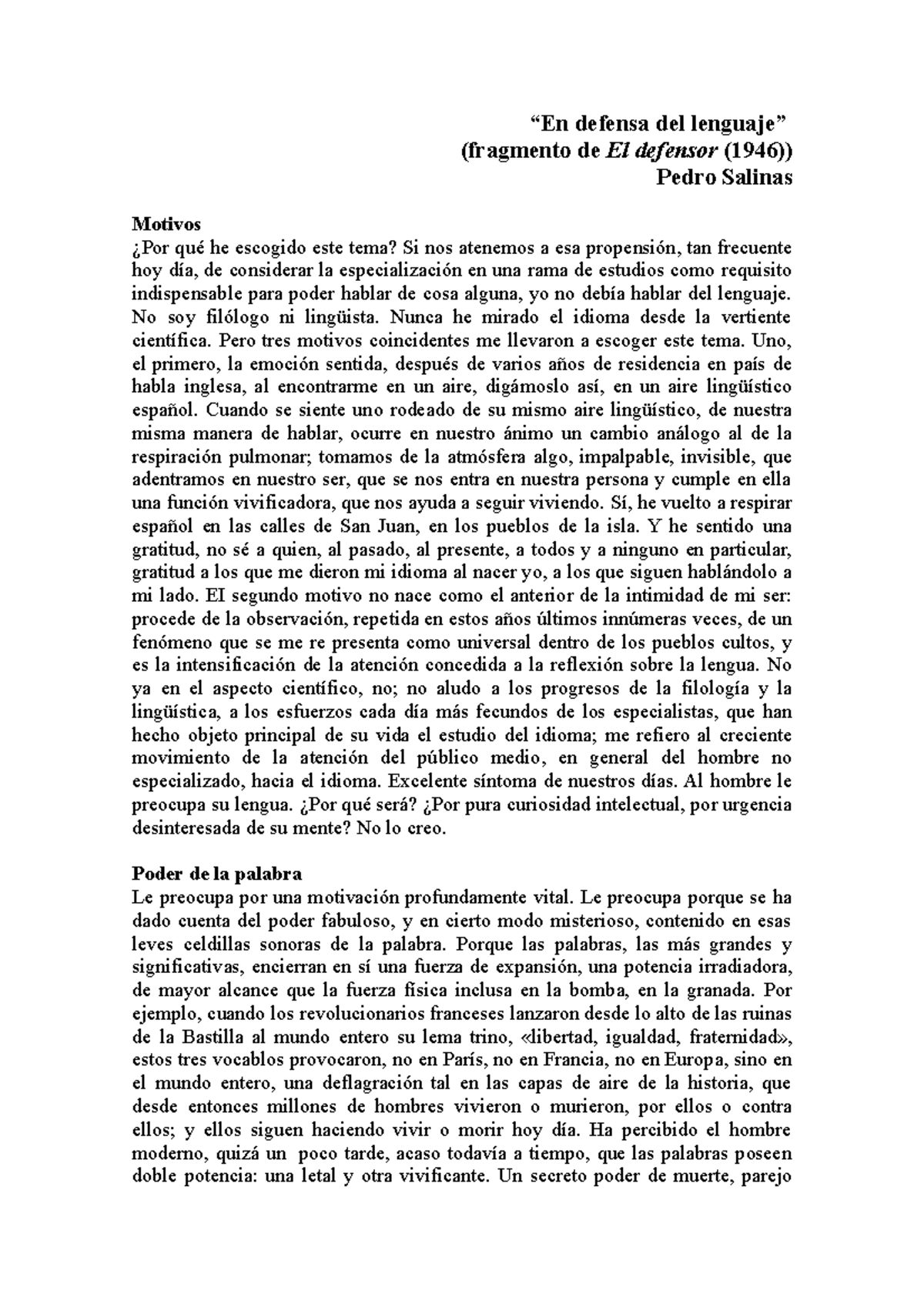 TextosEn defensa del lenguaje Pedro Salinas