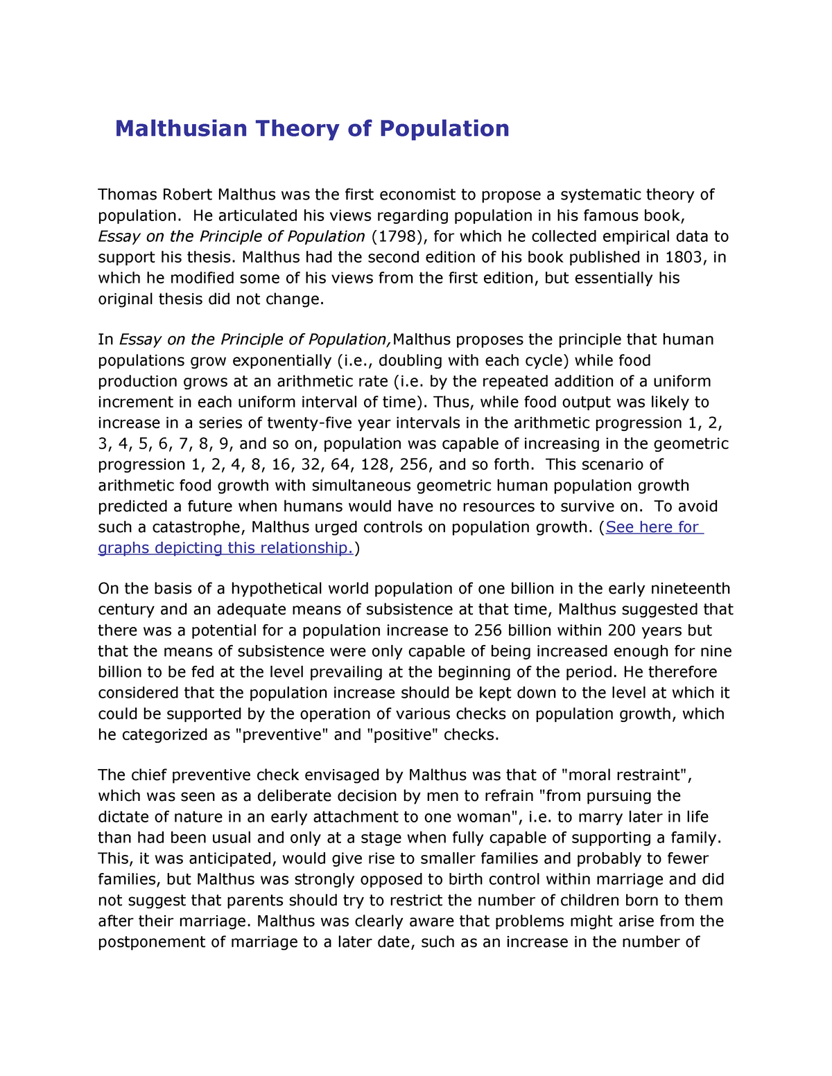 malthusian theory of population essay