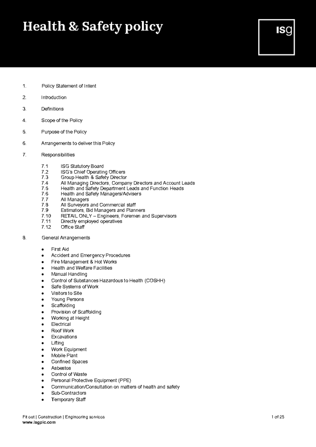 Health And Safety Policy Fit Out Construction Engineering 