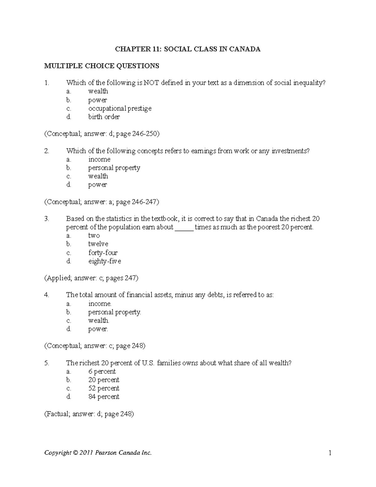Exam 12 December, questions and answers CHAPTER 11 SOCIAL CLASS IN