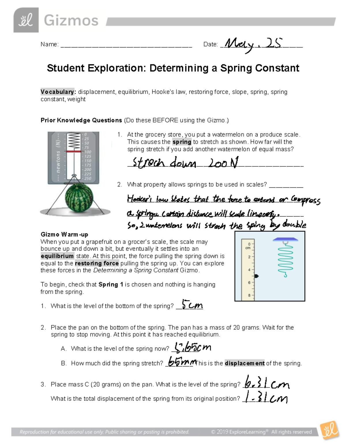 Determining Spring Constant Lab Sheet 2019 Name