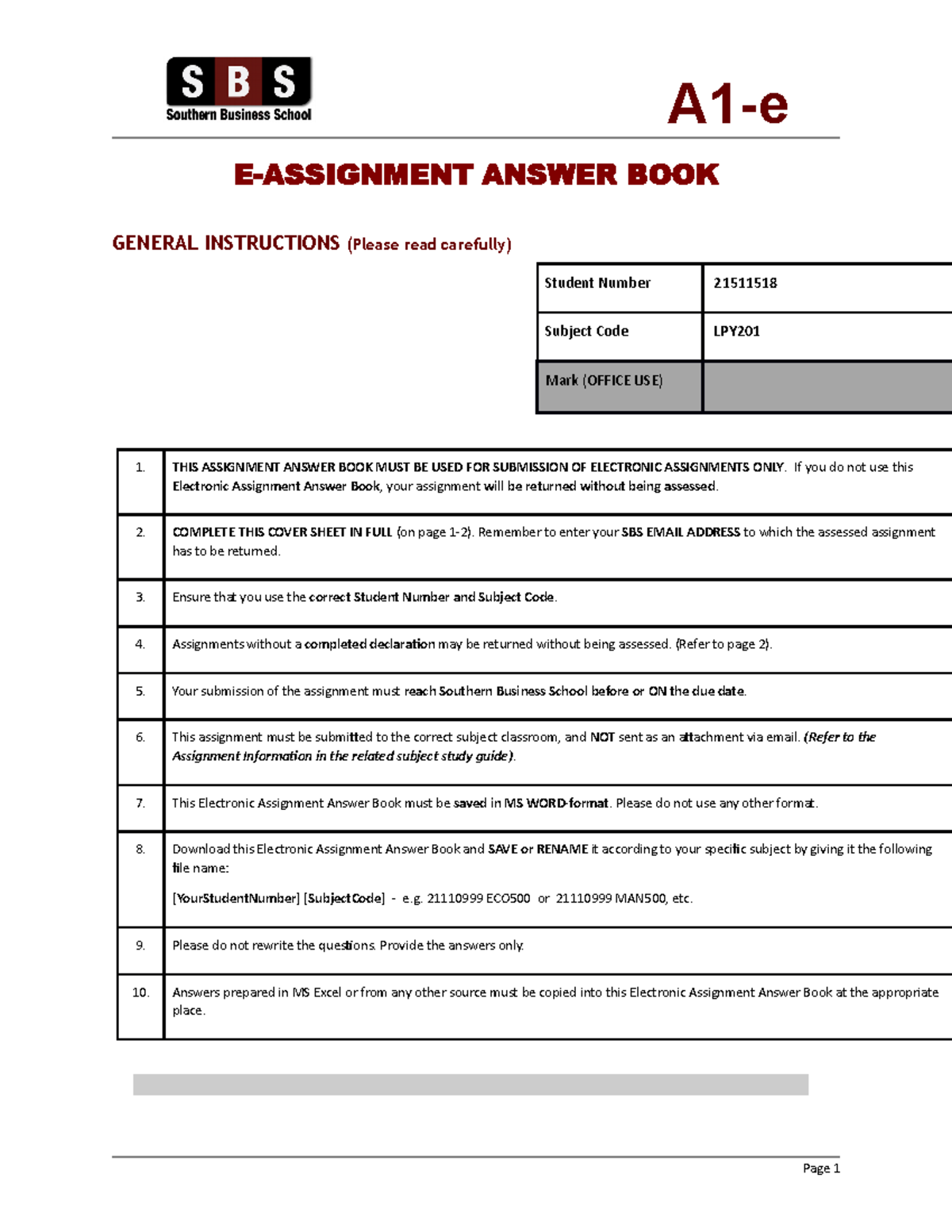 assignment answer book