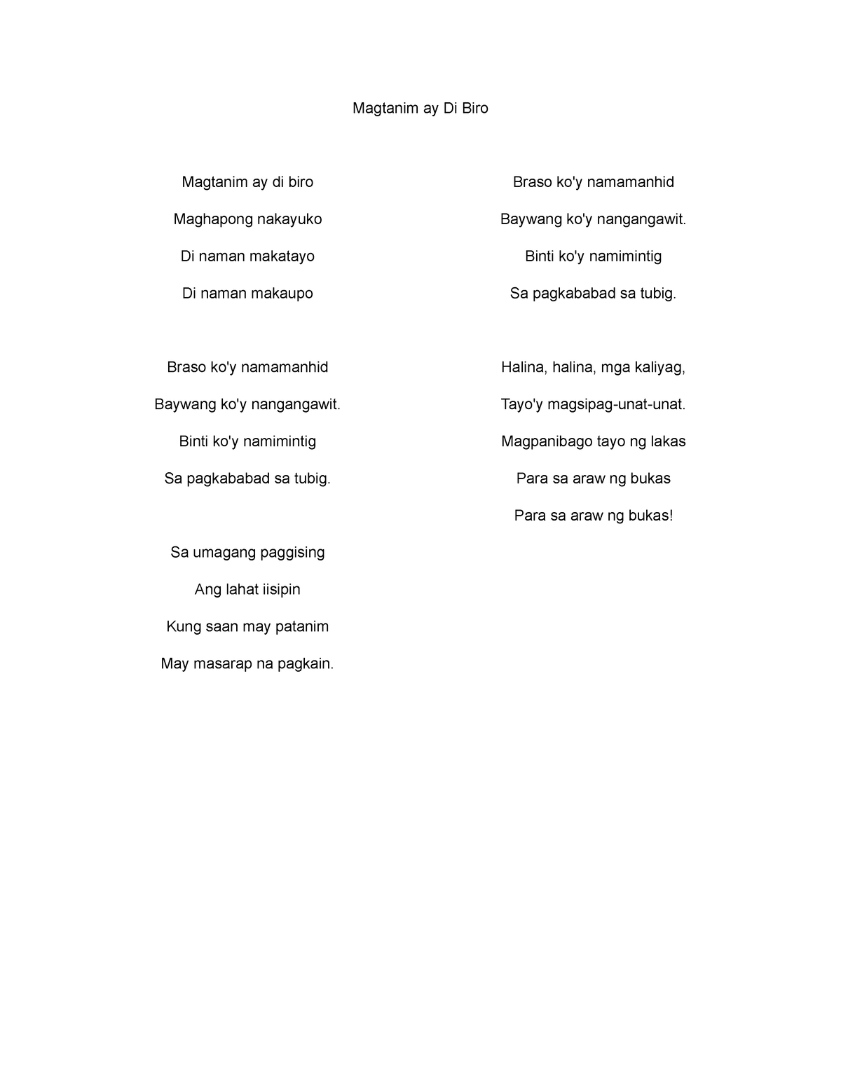 Magtanim ay Di Biro - Magtanim ay Di Biro Magtanim ay di biro Maghapong ...