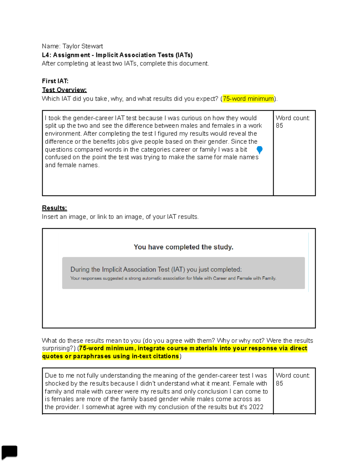 Implicit association test - First IAT: Test Overview: Which IAT did you ...