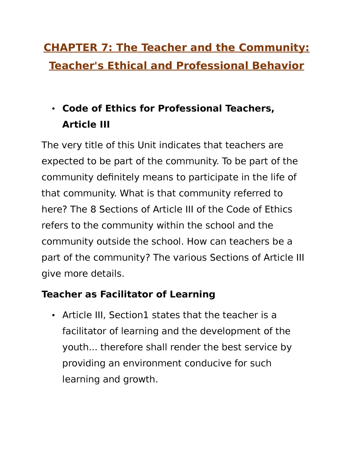 teachers ethical and professional behavior essay