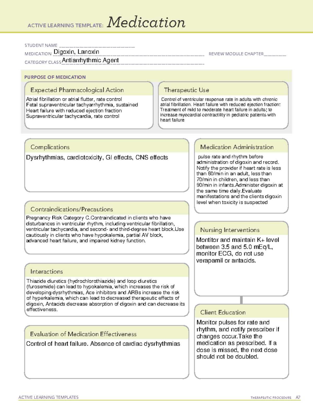 Digoxin 23 - med template - ACTIVE LEARNING TEMPLATES TherapeuTic ...