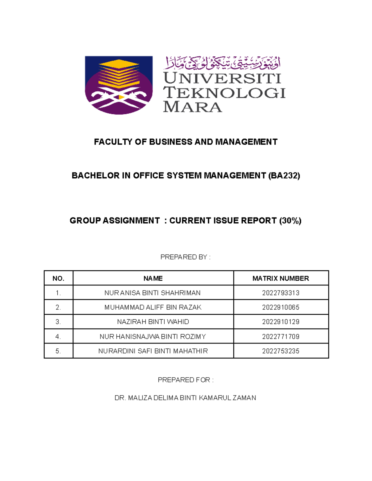 HRM Group 4 Assignment Report - FACULTY OF BUSINESS AND MANAGEMENT ...