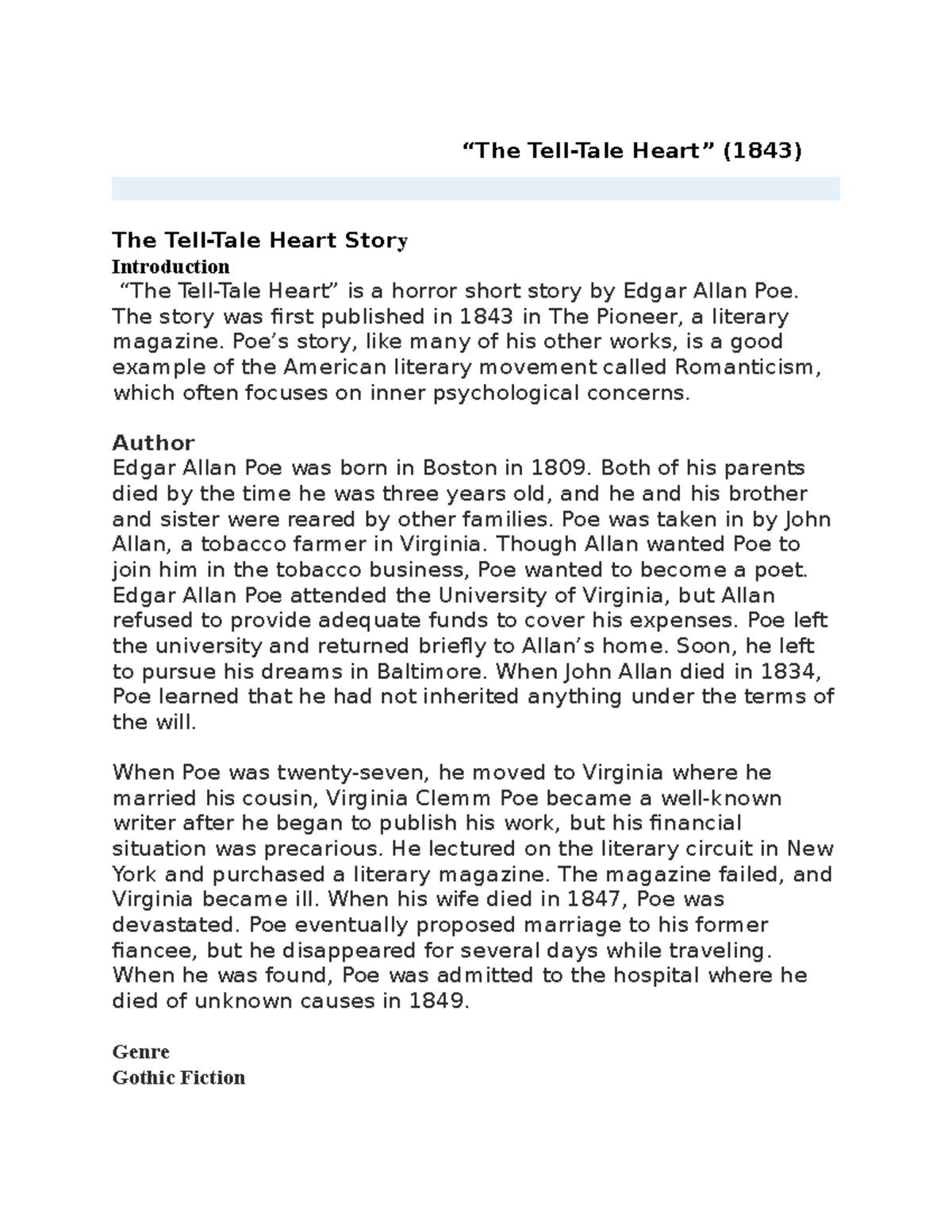 tell tale heart introduction essay