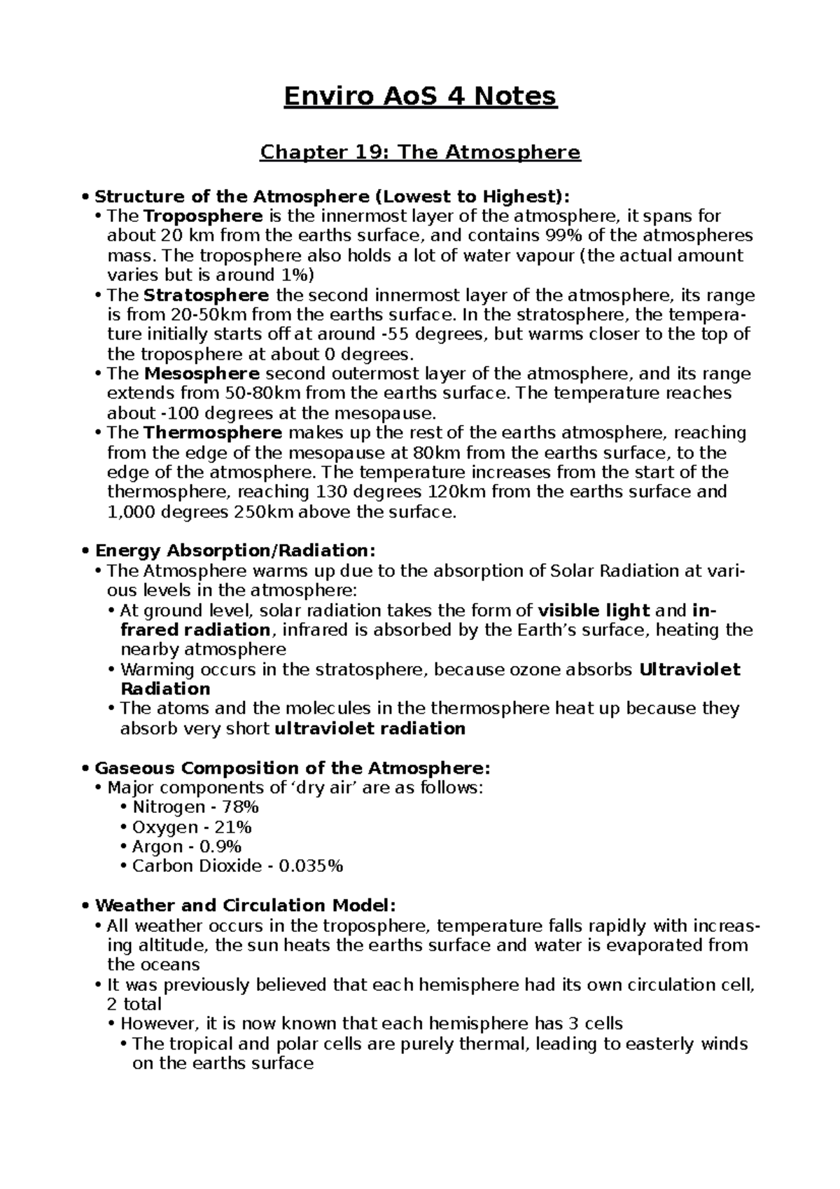 Enviro Ao S 4 Notes - Enviro AoS 4 Notes Chapter 19: The Atmosphere ...