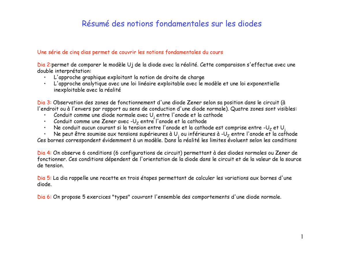 Resume Sur Les Diodes Summary Electronique De Puissance Eln R Sum