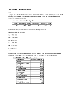 introduction to statistics 200 week six Homework Problems with answers ...