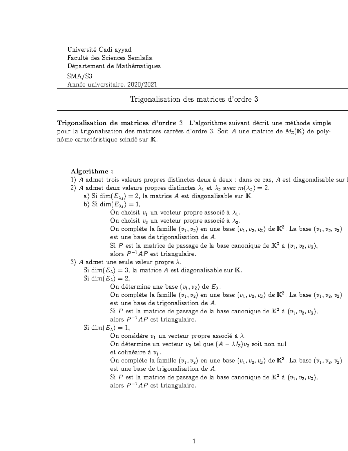Trigonalisation-matrices-ordre 3 - Université Cadi ayyad Faculté des ...