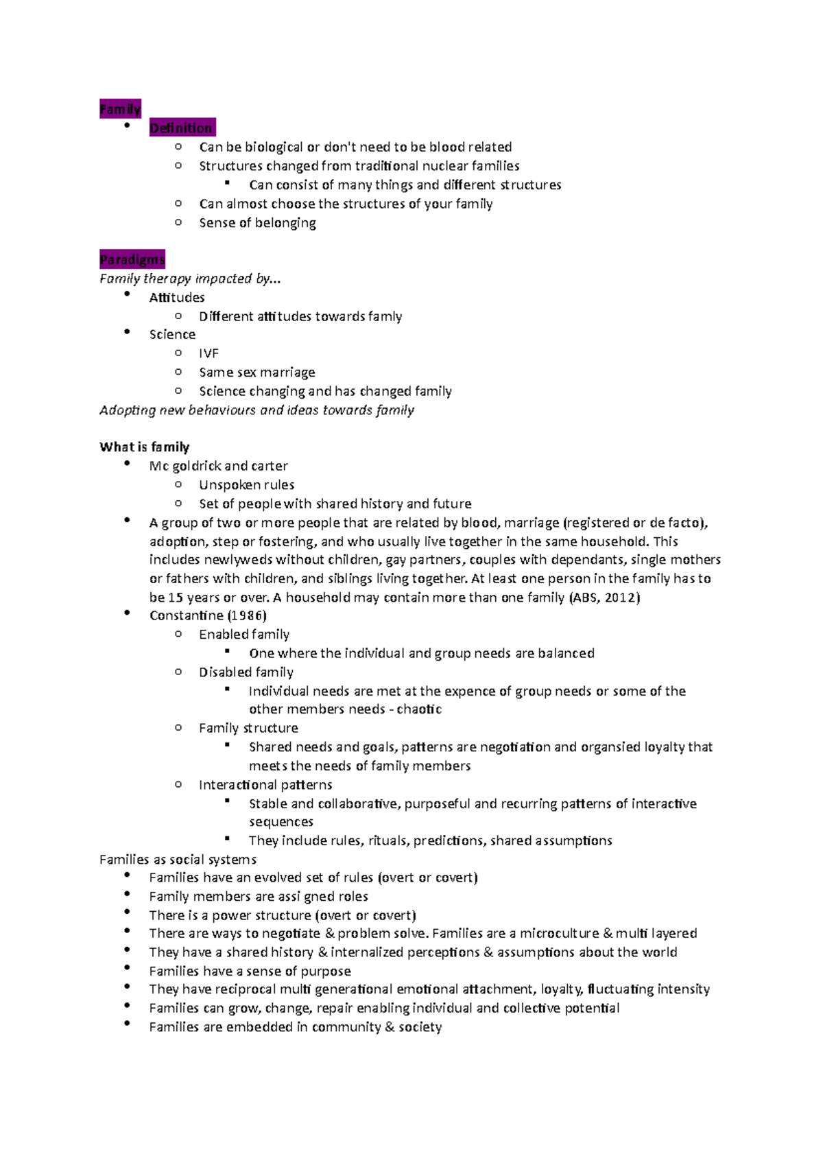Family therapy notes wk 1 - Family Definition o Can be biological or ...