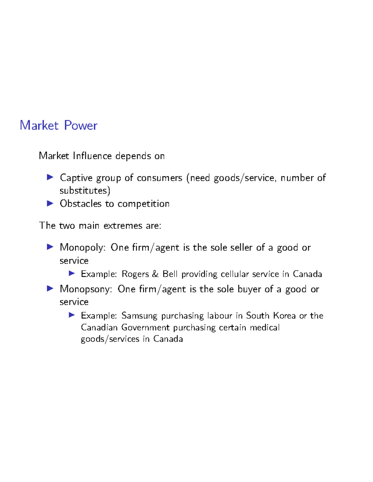 Monopoly - slides - Market Power Market Influence depends on I Captive ...