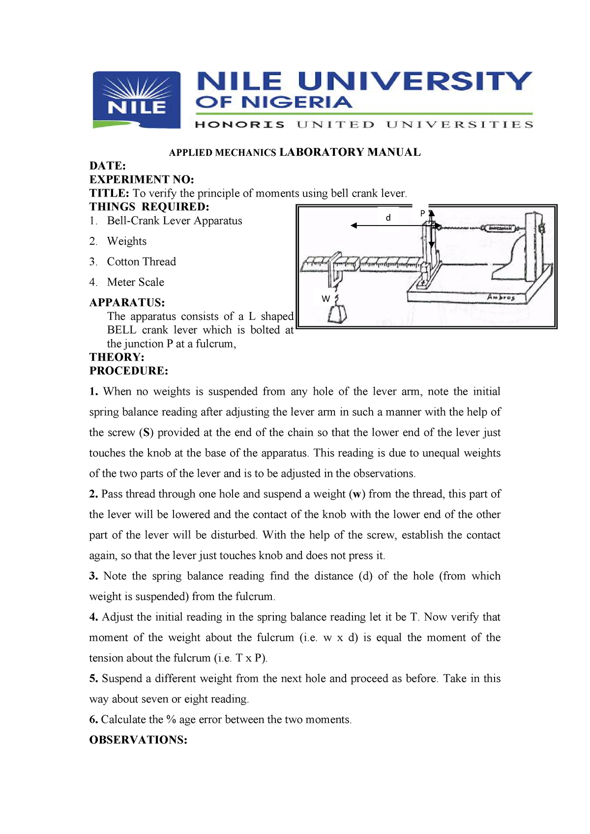 Applied Mechanics 2021 Exp 2 - APPLIED MECHANICS LABORATORY MANUAL DATE ...