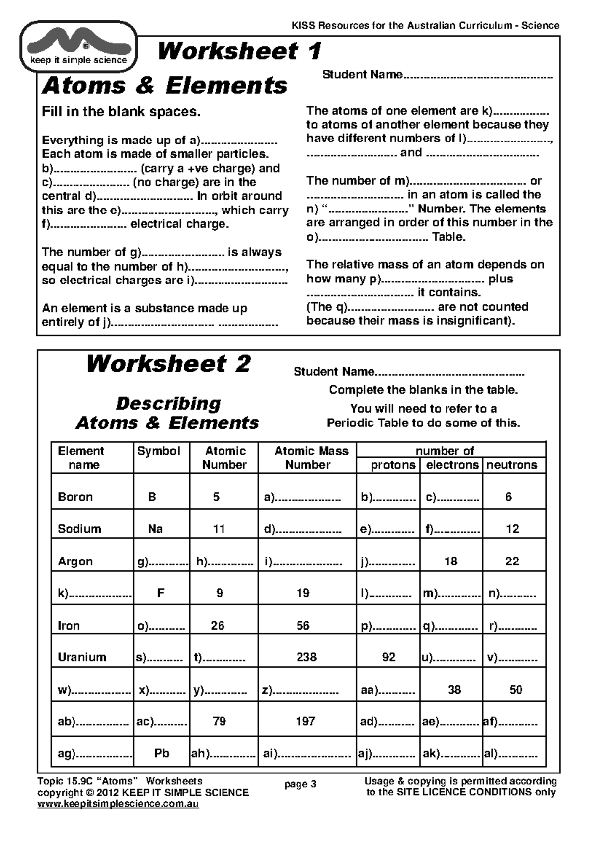 Chemistry Revision Worksheets - page 3 Usage & copying is permitted ...