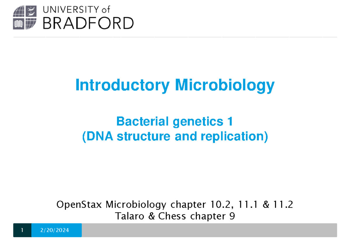 Bacterial Genetics 1 2024 - Introductory Microbiology Bacterial ...