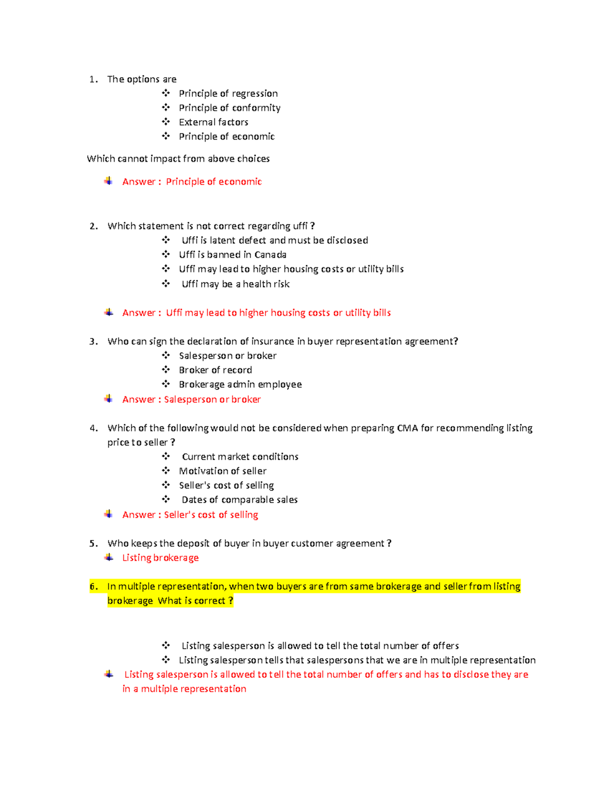 C2 Self Quiz real estate The options are Principle of regression