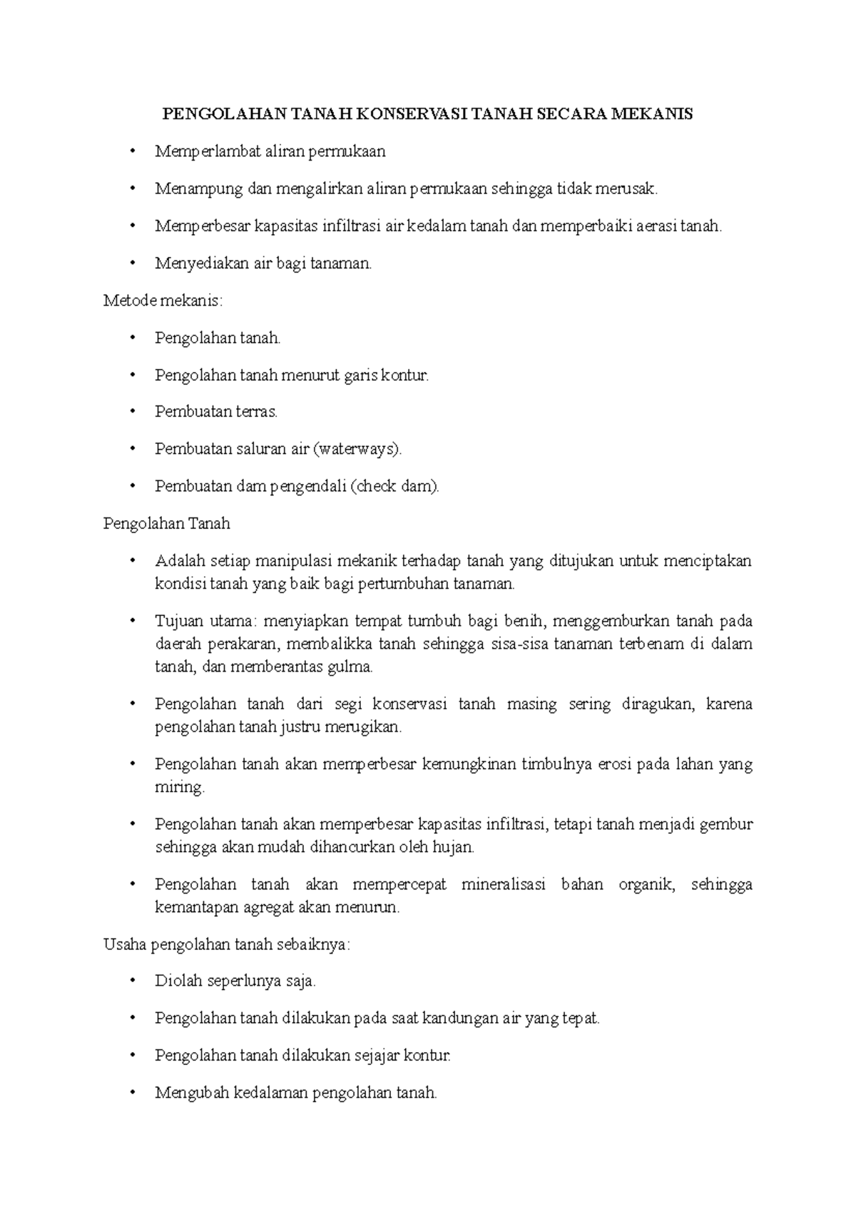 Pengolahan Tanah Konservasi Tanah Secara Mekanis - PENGOLAHAN TANAH