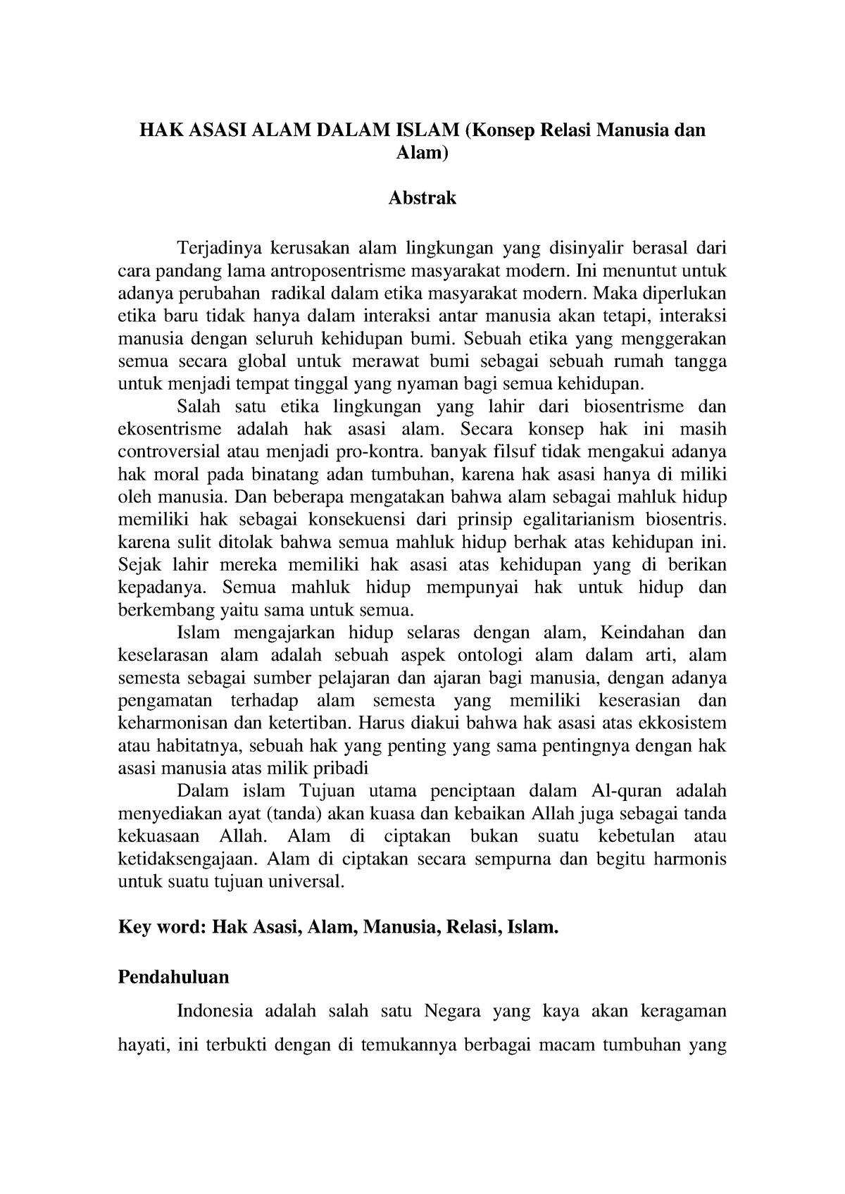 Makalah Tentang HAK Asasi ALAM Dalam Islam (Konsep Relasi Manusia Dan ...