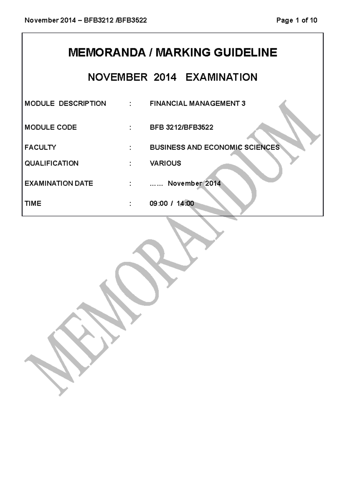 Exam 5 November 2014, answers - November 2014 – BFB3212 /BFB3522 Page 1 ...