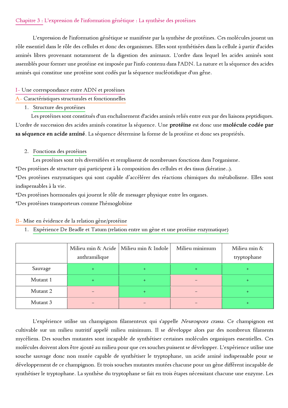 Chap 3 Lexpression De Linfo Génétique La Synthèse Des Protéines Chapitre 3 Lexpression