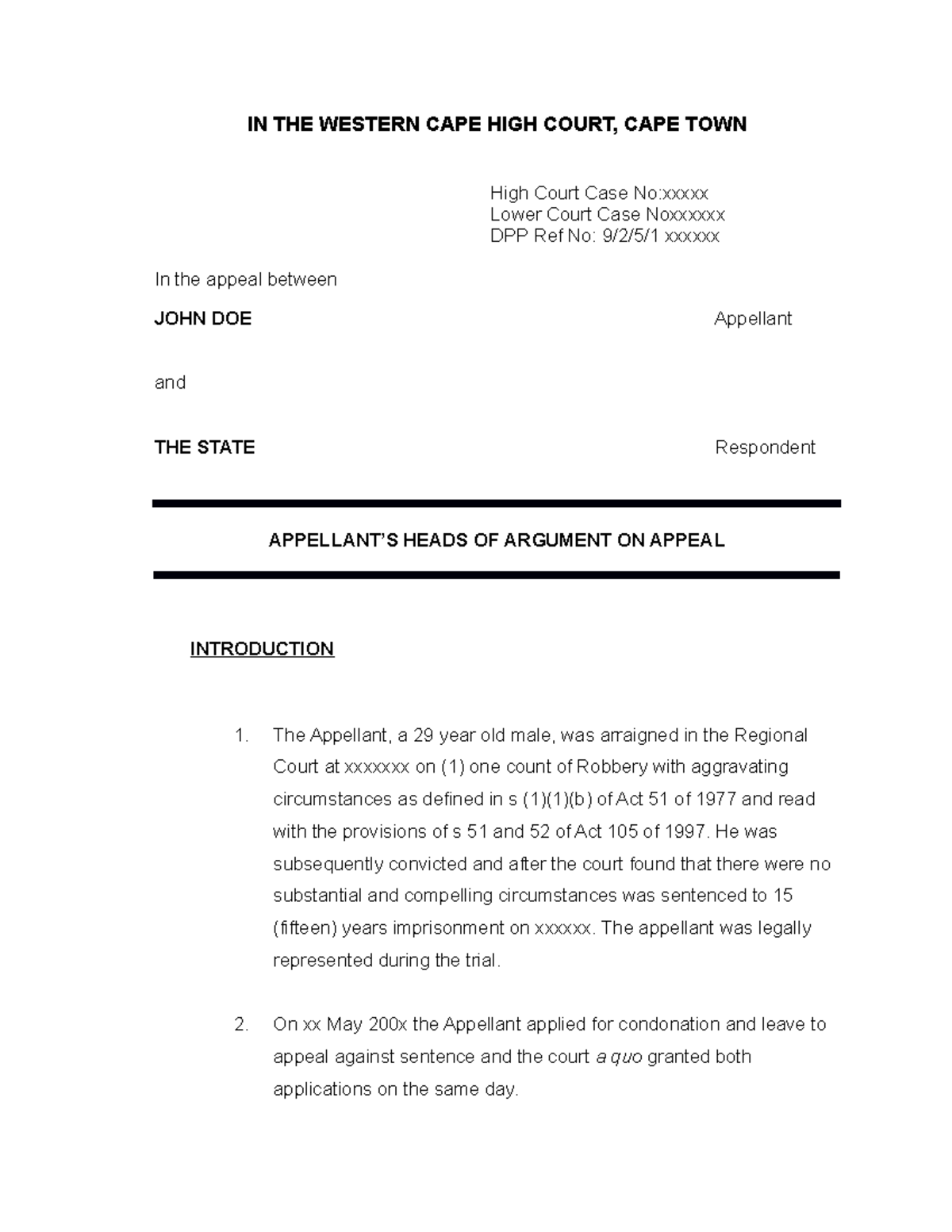 Exampleheads of Argument for a robbery case with aggravating