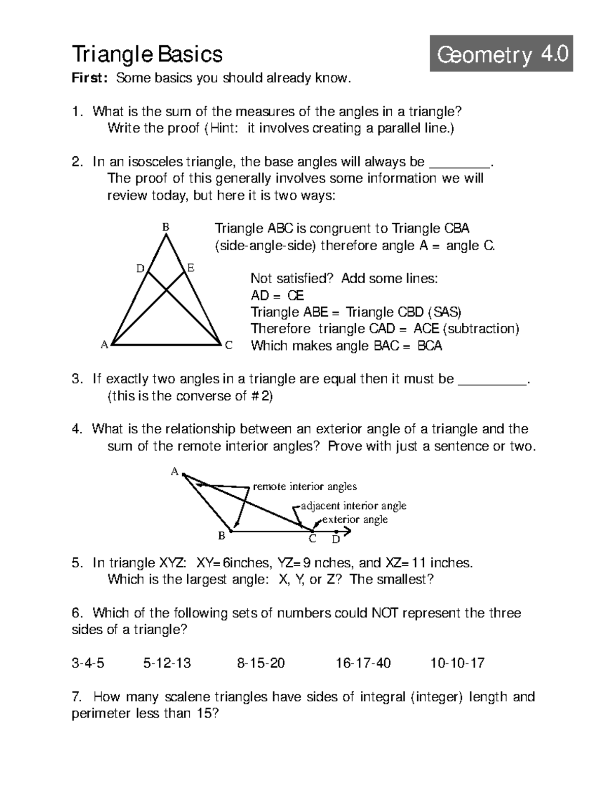 Triangles Proofs - Tri Angl E Basi Cs Geometr Y 4. B C A First: Some ...