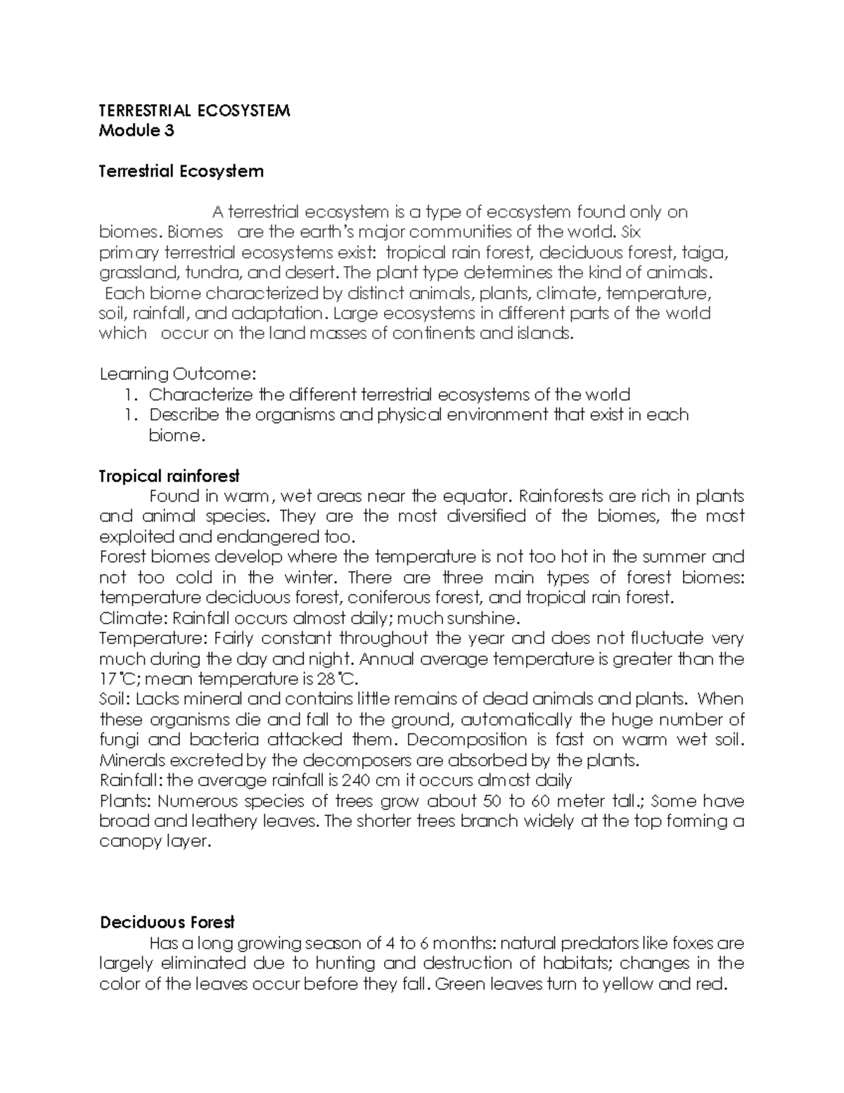 Terrestrial Ecosystem-Module 3 - TERRESTRIAL ECOSYSTEM Module 3 ...