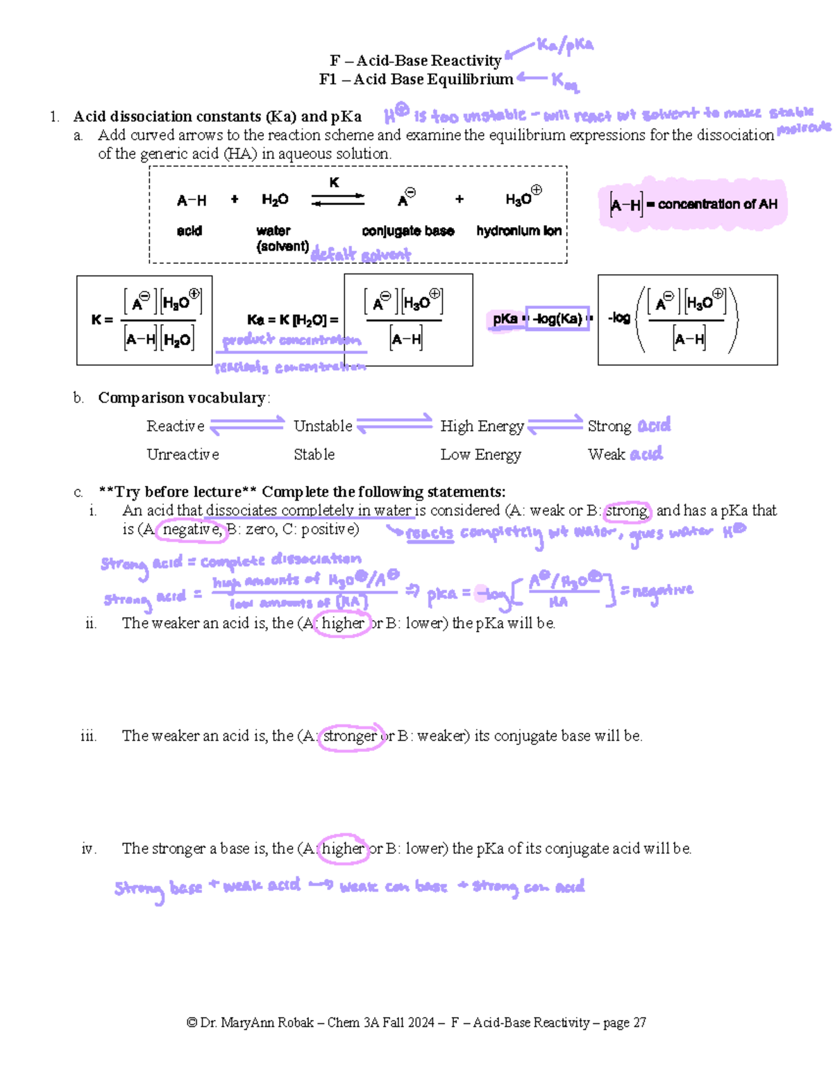 Lec FG - Annotated lecture notes - © Dr. MaryAnn Robak – Chem 3A Fall ...