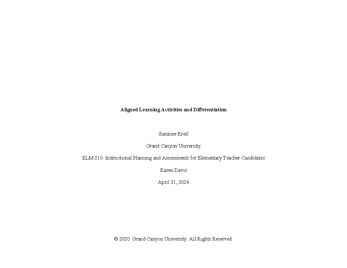 ELM210DT5Aligned Activities and Differentiation Aligned Learning