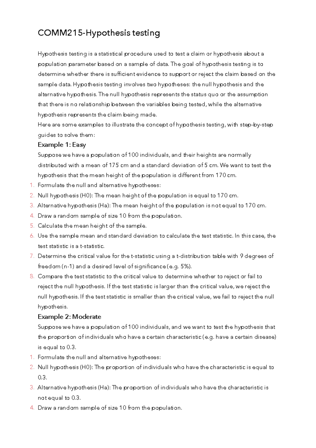 COMM215Hypothesis testing COMM215Hypothesis testing Hypothesis