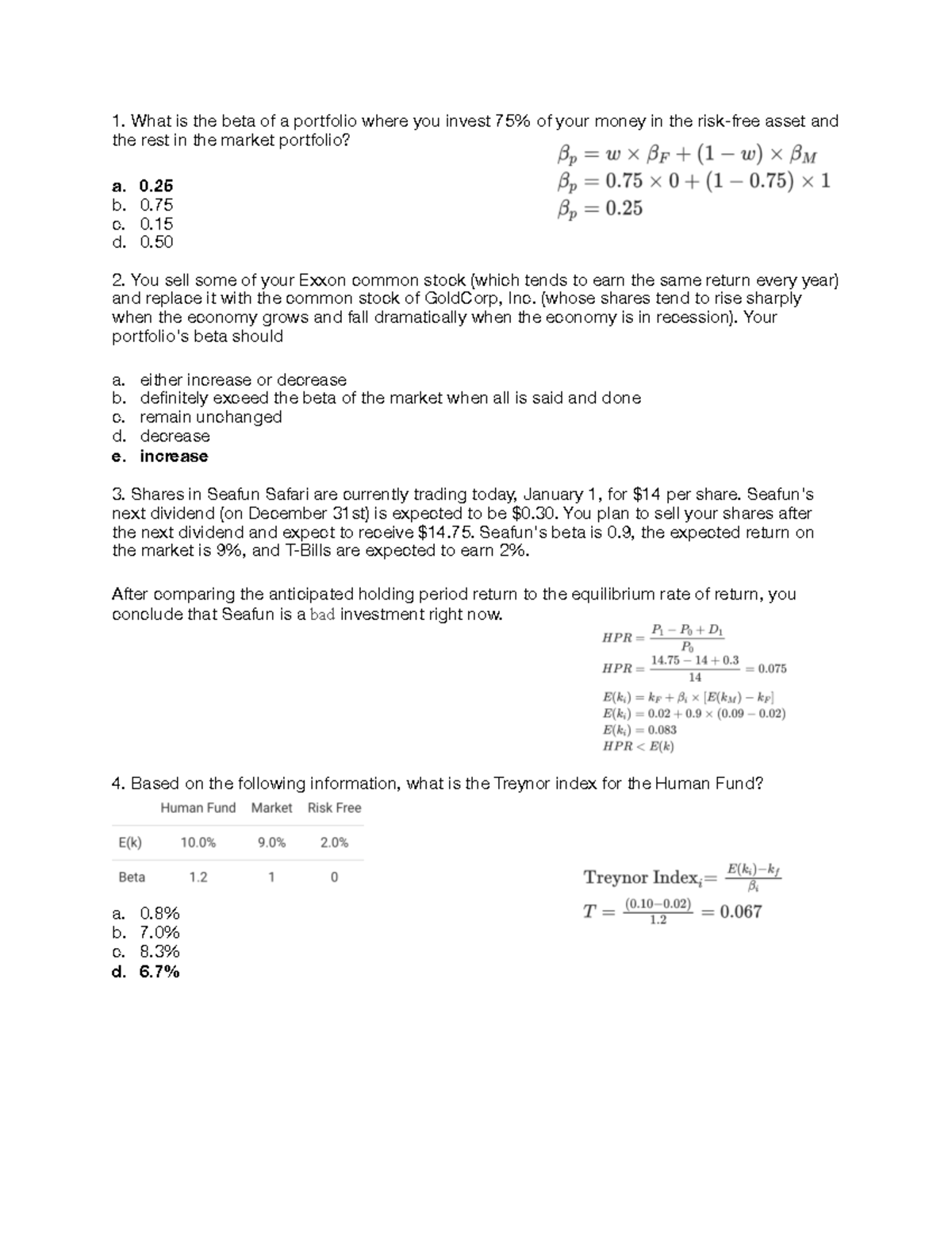 Chapter 6, Portfolio Theory (bonds, Etc - What Is The Beta Of A ...