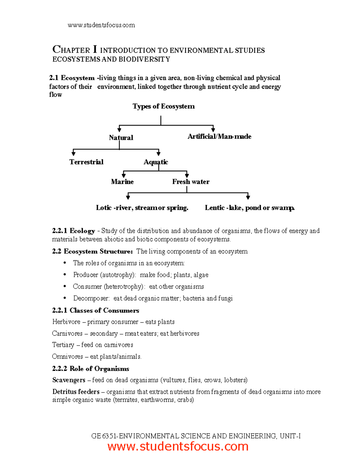 EVS-1 - Lecture Notes UNIT1 - GE 6351-ENVIRONMENTAL SCIENCE AND ENGINEERING, UNIT-I - Studocu