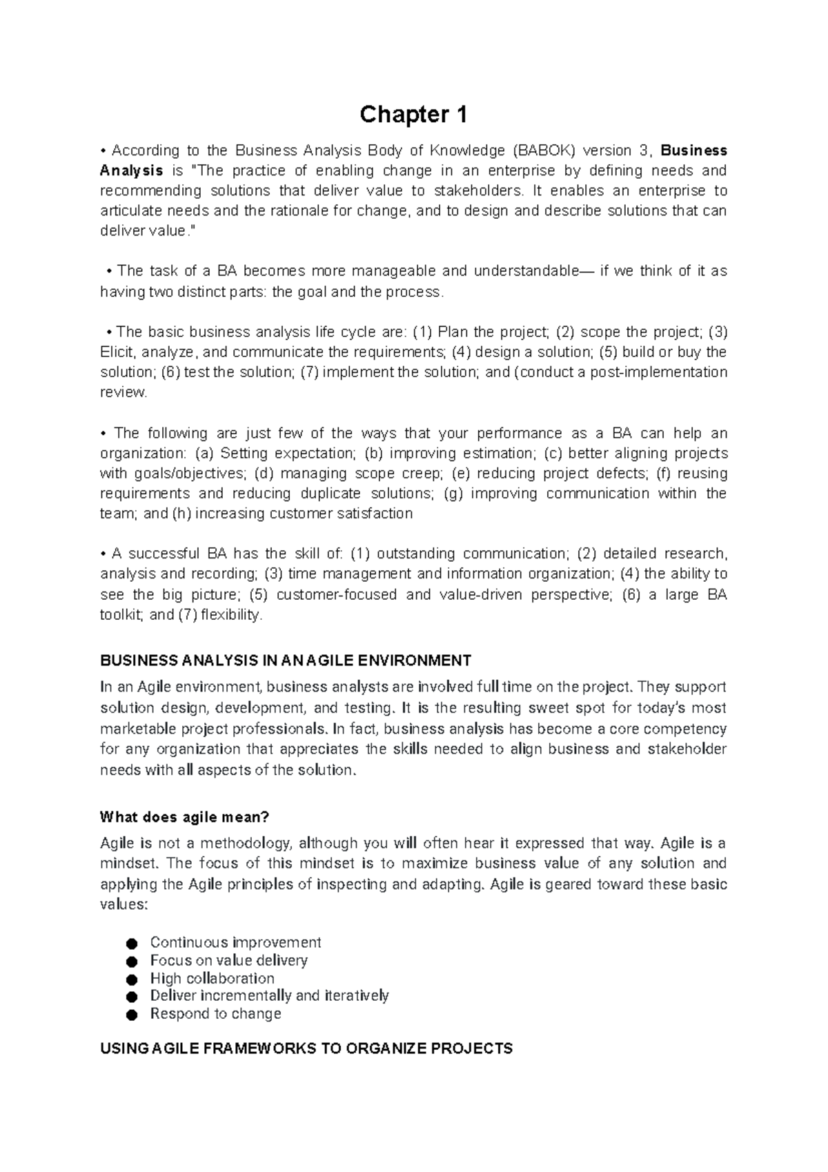 Chapter 1 - BA notes - Chapter 1 According to the Business Analysis ...