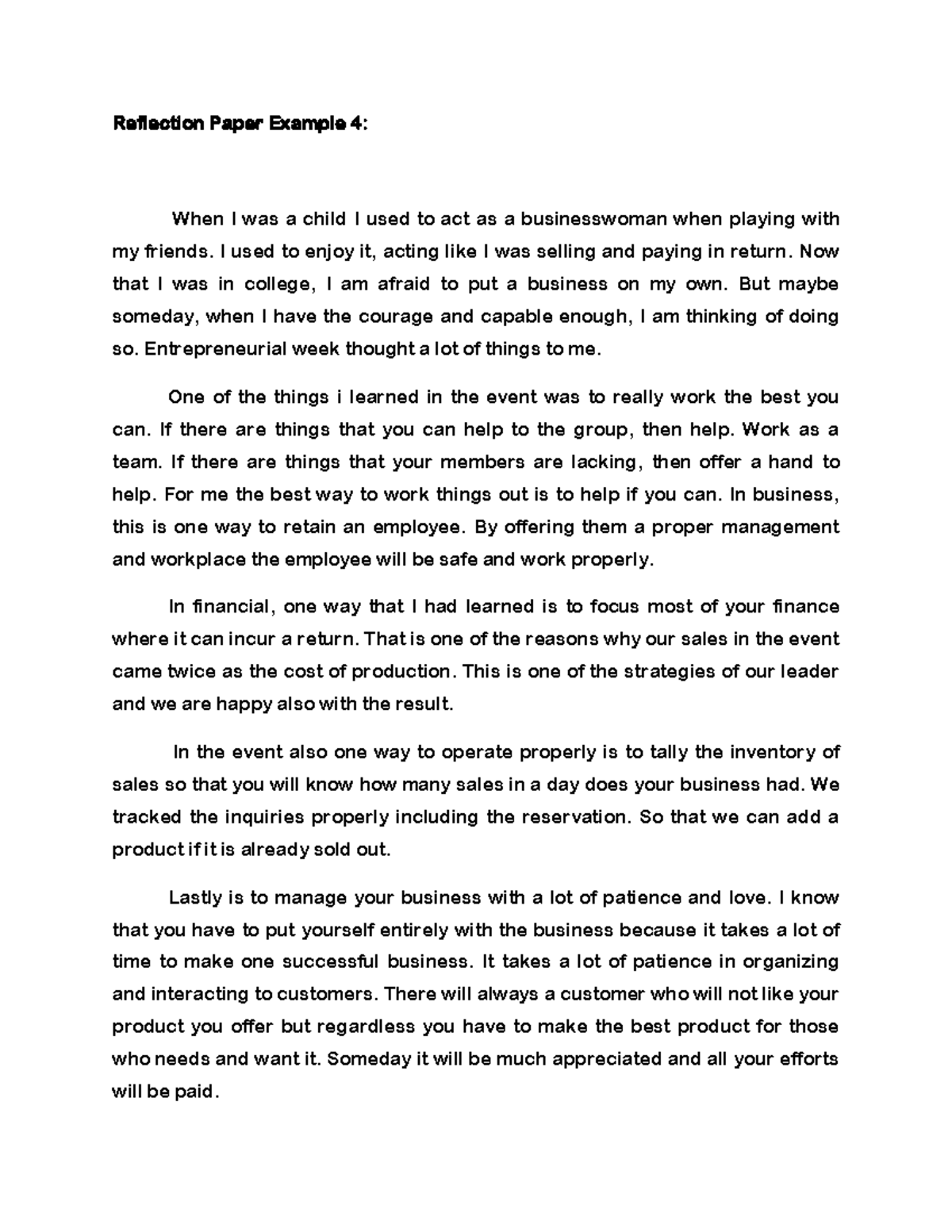 Reflection Paper Example 4 - I used to enjoy it, acting like I was ...