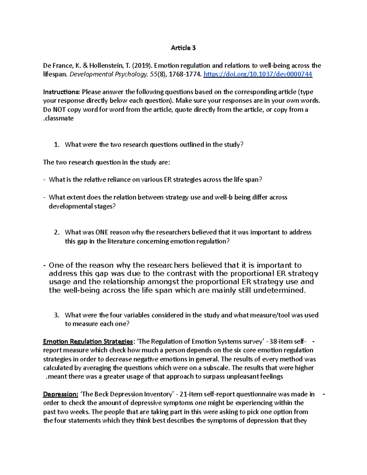Article 3 Questions + Answers - Article 3 De France, K. & Hollenstein ...
