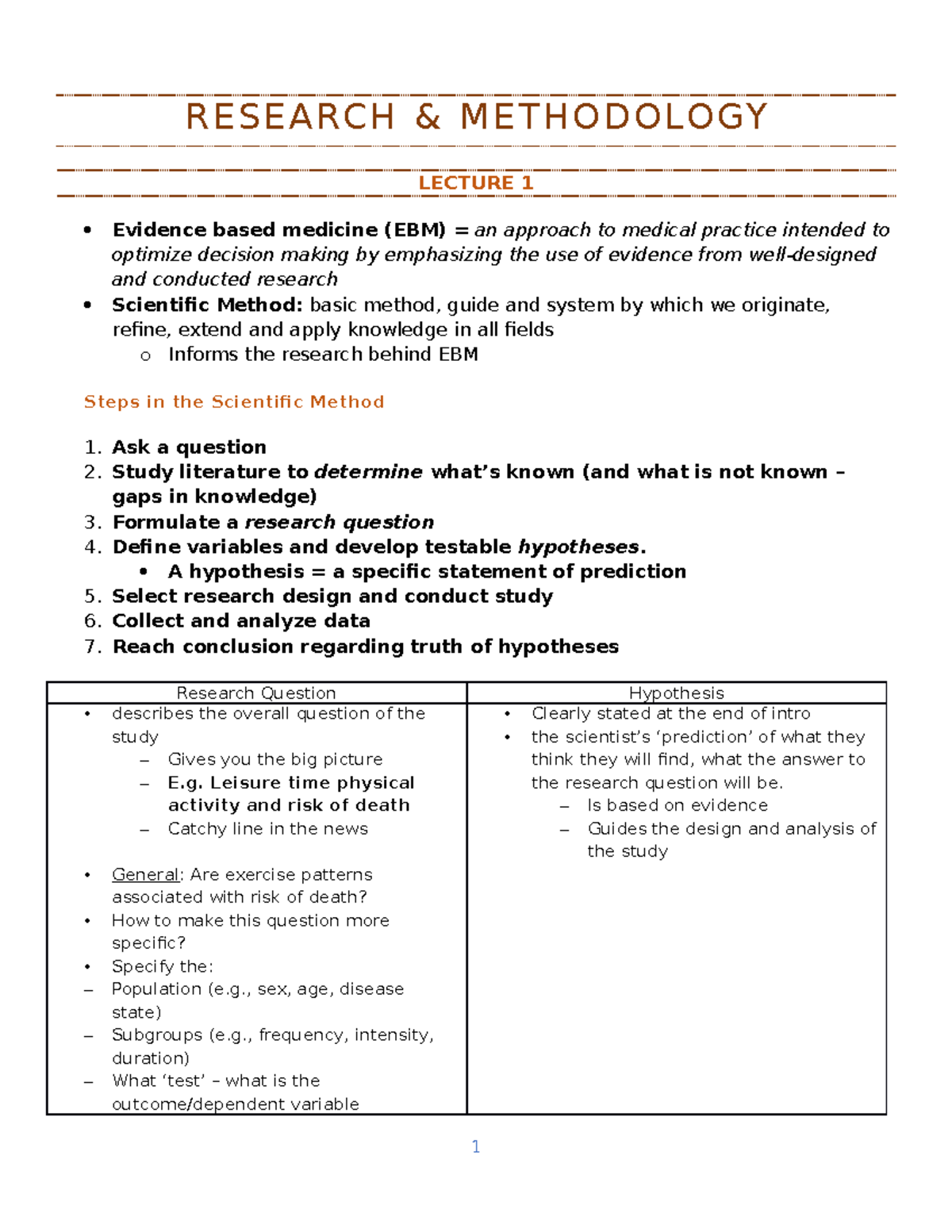 Research and Methodology - RESEARCH & METHODOLOGY LECTURE 1 Evidence ...