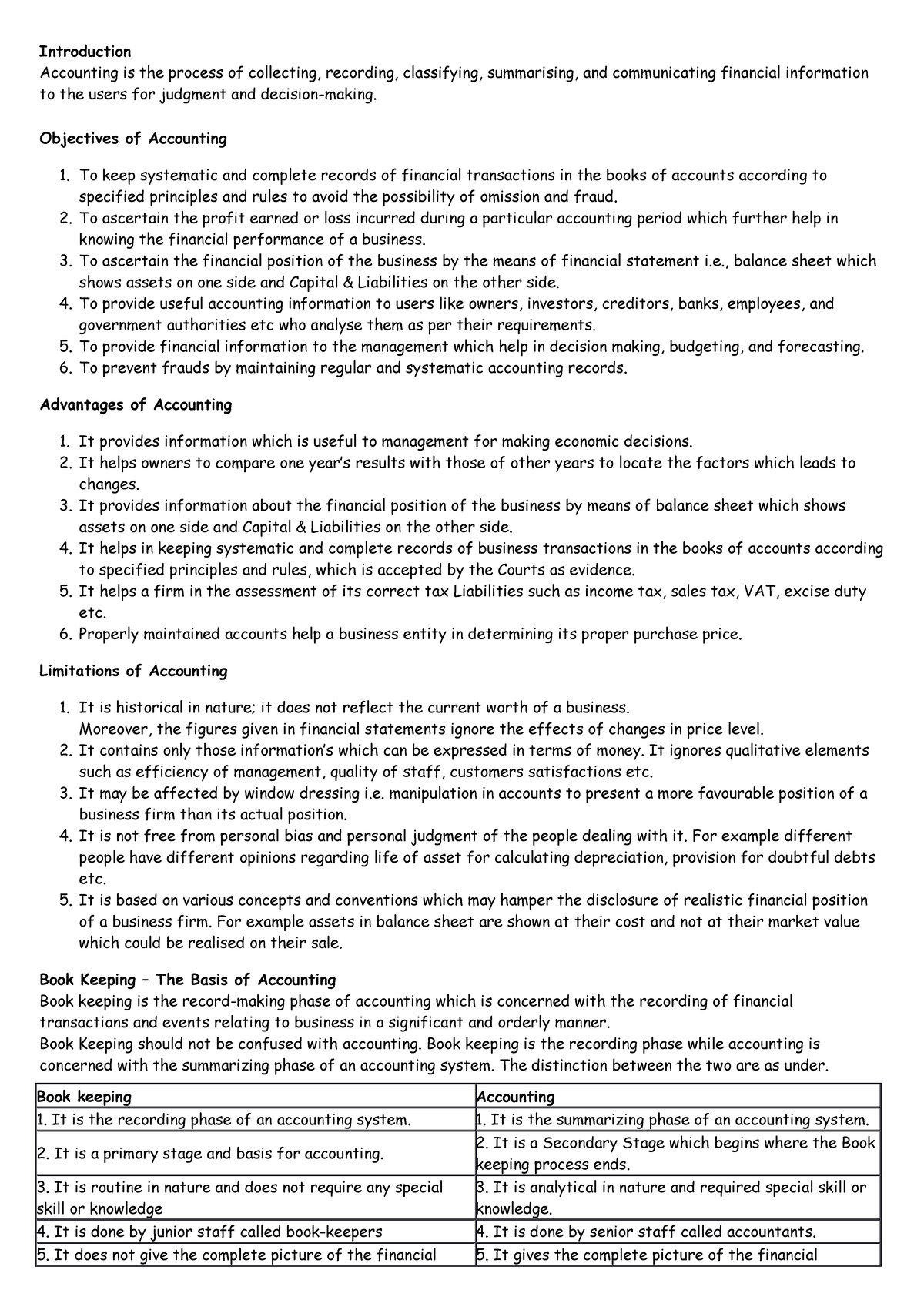 Accounts Notes Introduction Accounting is the process of collecting