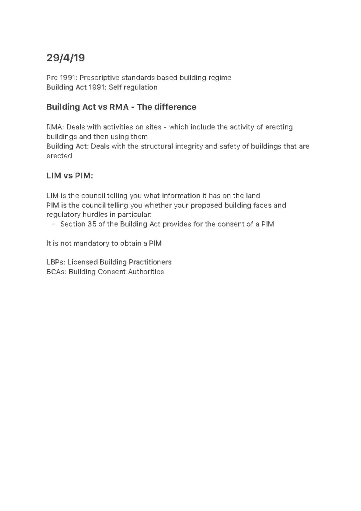 29:4:19 - Lecture notes 1-10 - – 29/4/ Pre 1991: Prescriptive standards ...