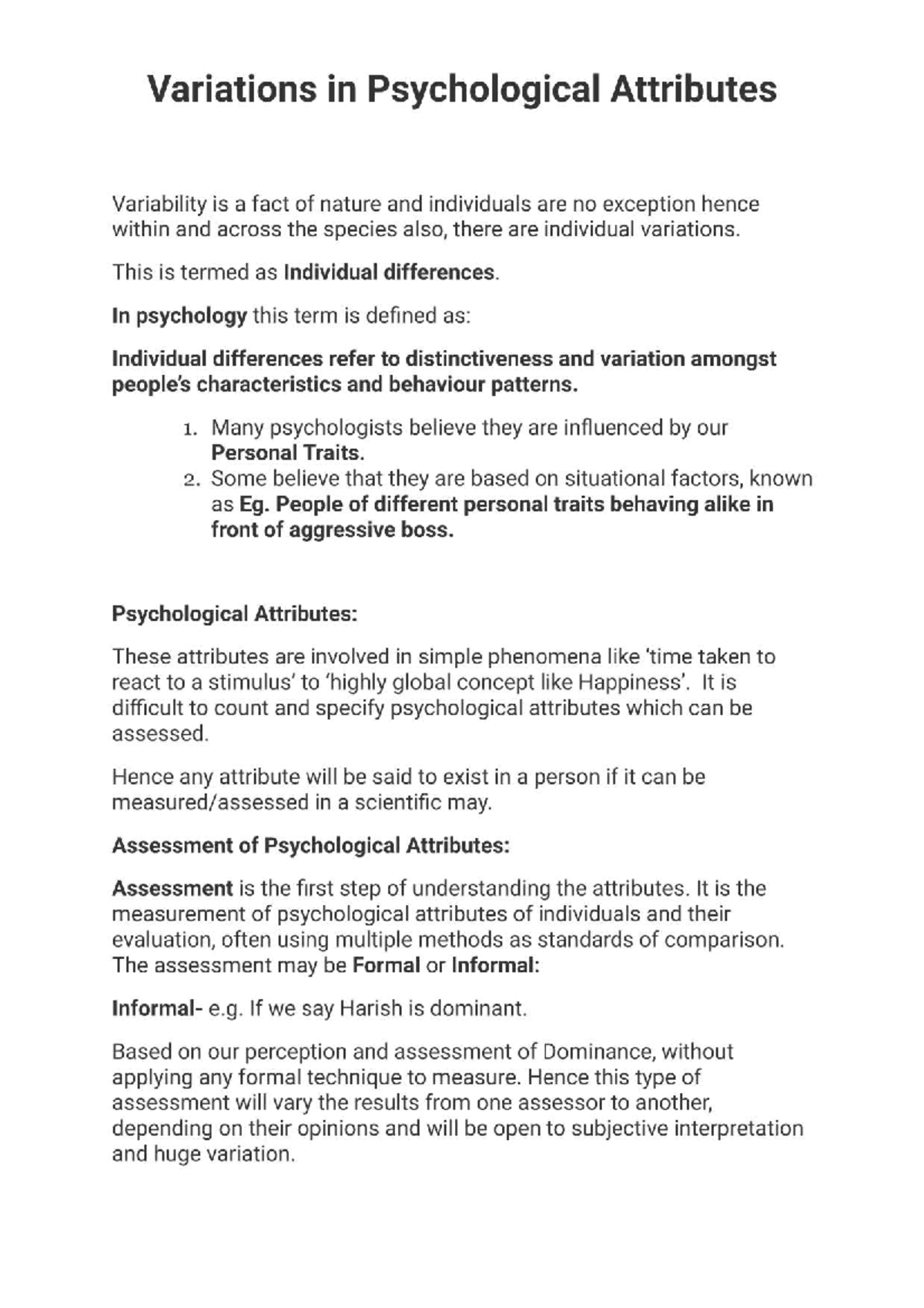 Ch1 - Variations in Psychological Attributes Variability is a fact of ...