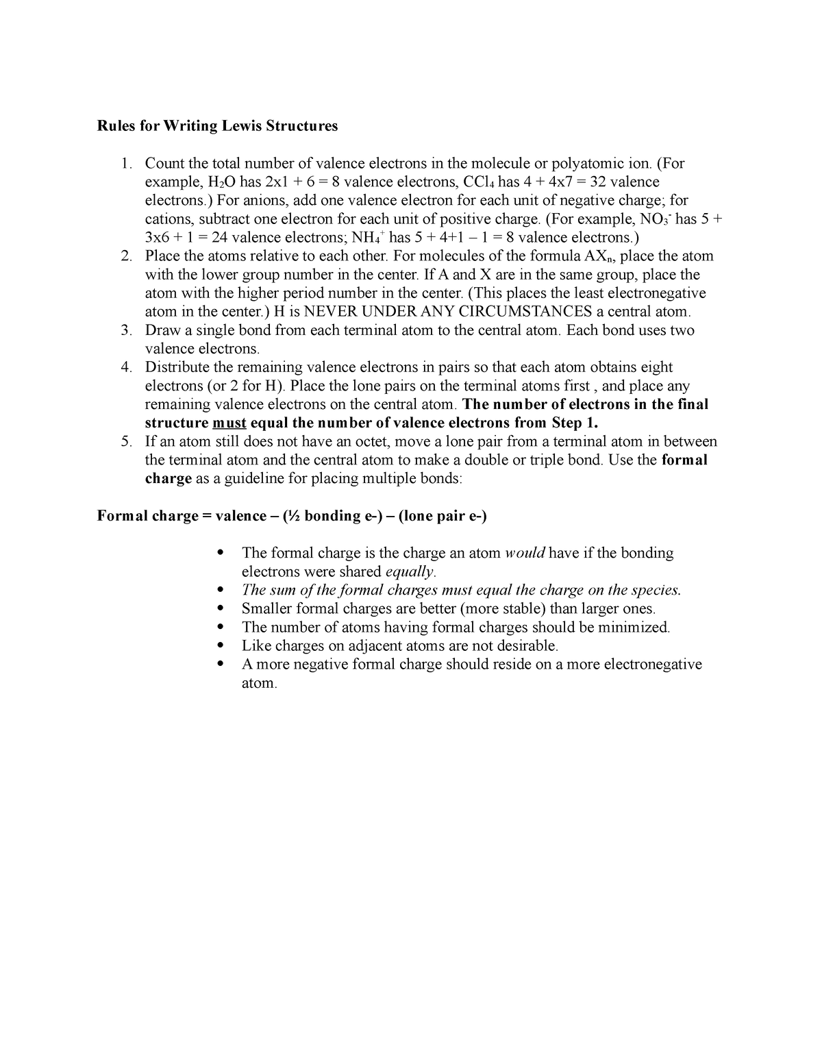 Rules for Writing Lewis Structures - general science - SFWFS - Studocu