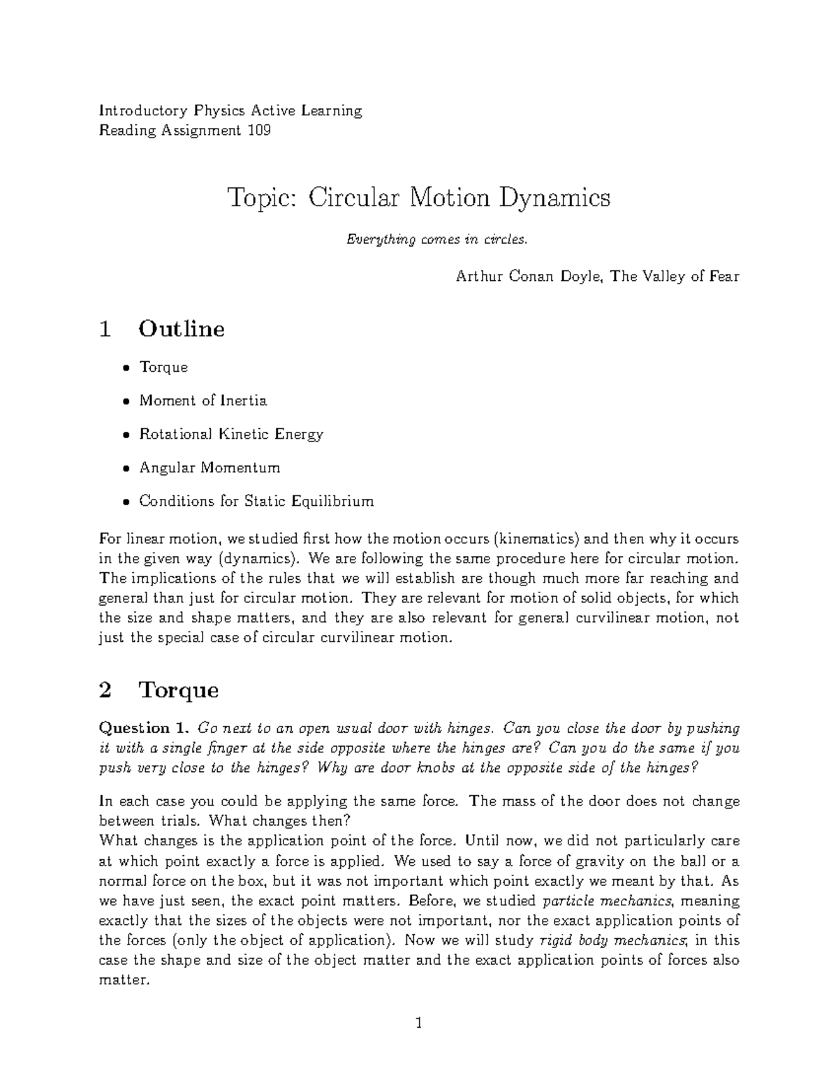 Reading Assignment 109 Circular Motion Dynamics - Introductory Physics ...