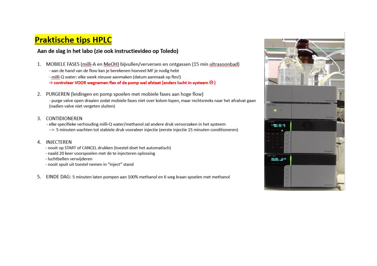 Praktische Tips HPLC - Labo Klinische Analyse 1 - Studocu