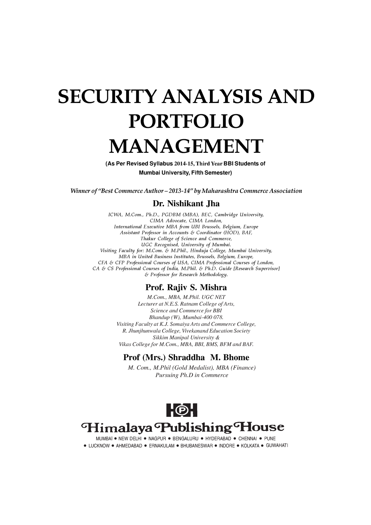 Security Analysis And Portfolio Management - Master Of Business ...