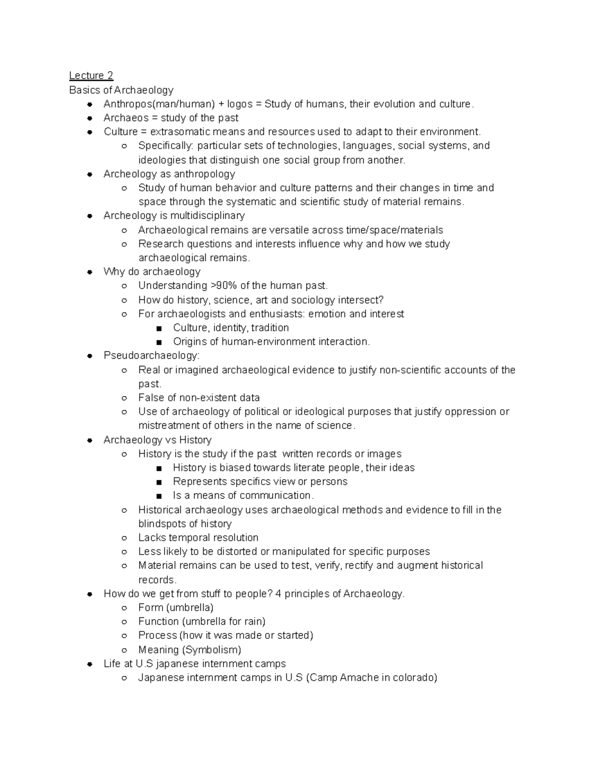 Arch notes q1-q4 1-3 - Lecture 2 Basics of Archaeology Anthropos(man ...